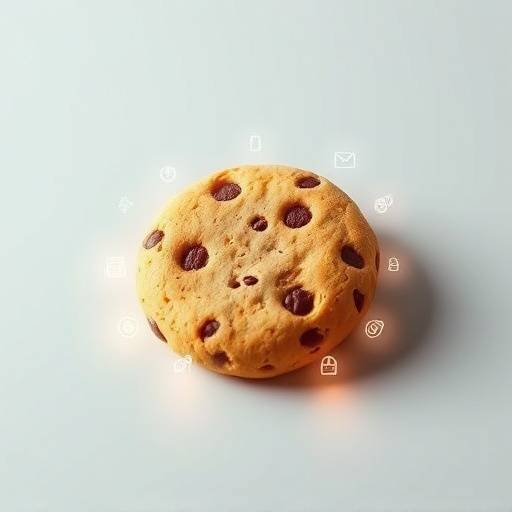 Symbol für Cookies, ein Keks mit kleinen Symbolen darin, der die Daten darstellt.